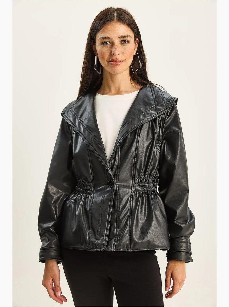 Chaqueta extragrande de piel sintética con cuello con cremallera lucci Negro - Kiabi