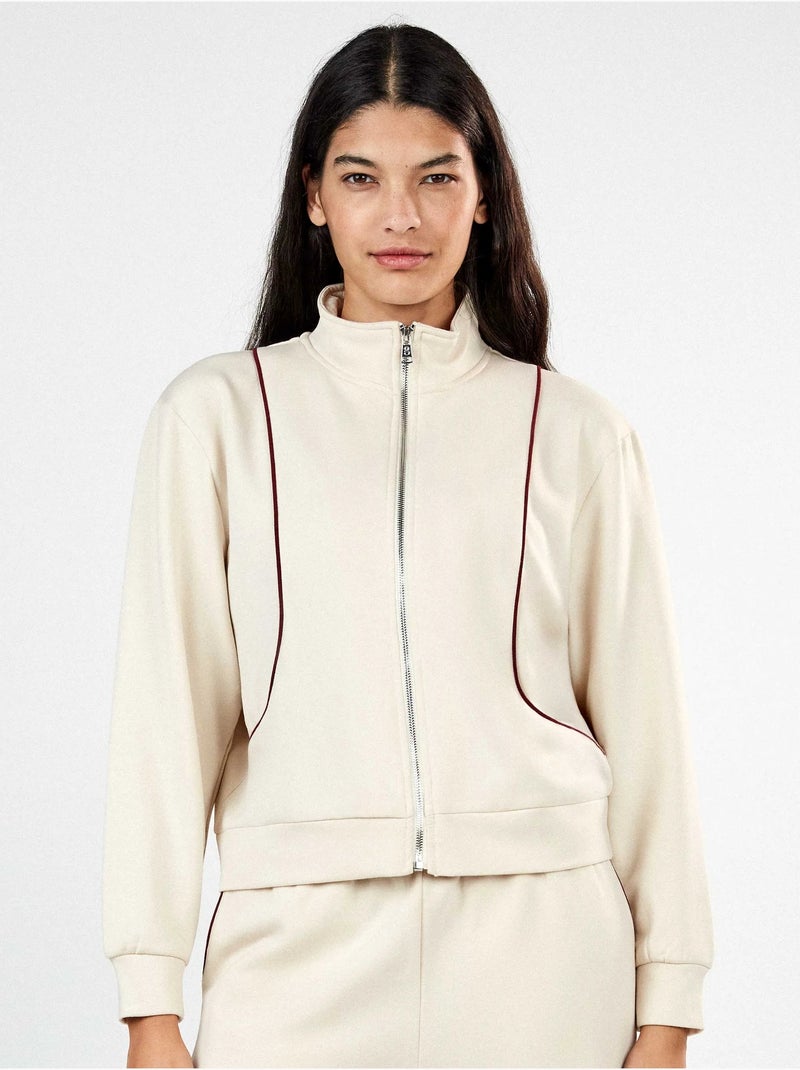 Chaqueta felpa corta con cremallera Beige - Kiabi