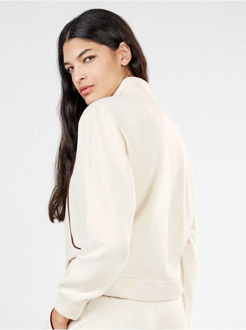 Chaqueta felpa corta con cremallera Beige - Kiabi