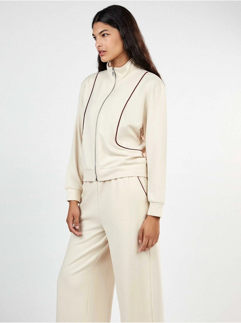 Chaqueta felpa corta con cremallera Beige - Kiabi