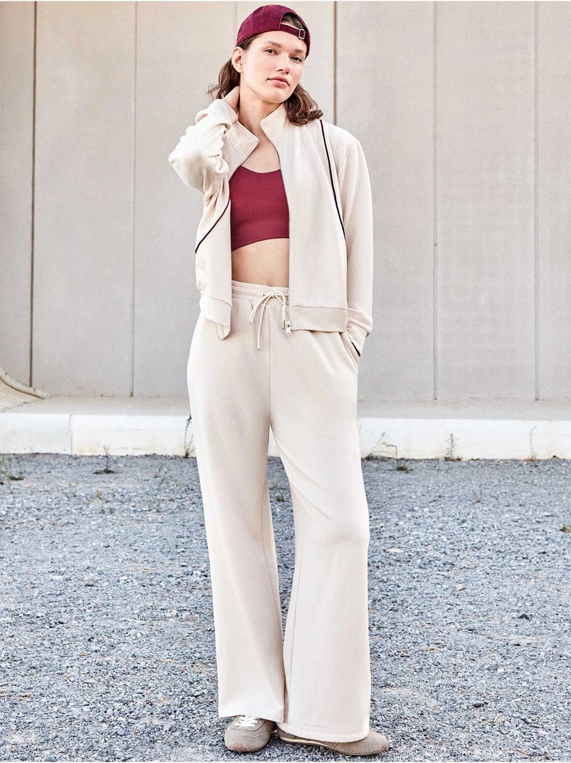 Chaqueta felpa corta con cremallera Beige - Kiabi