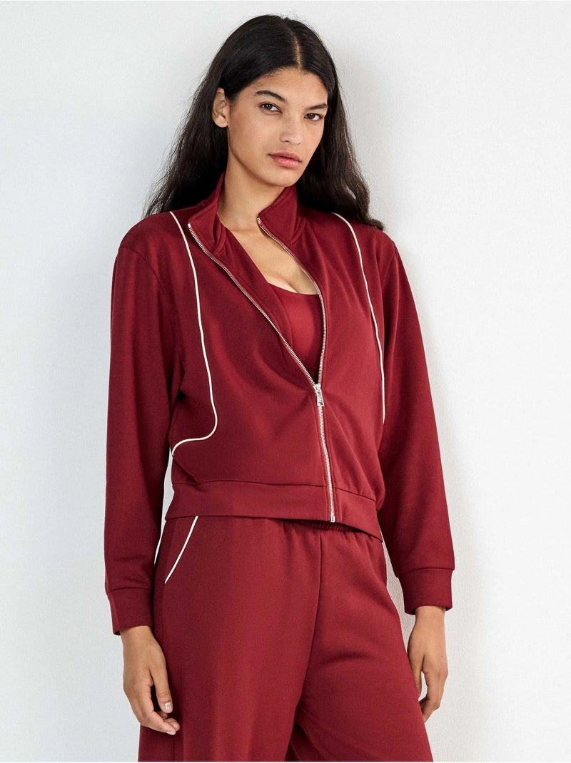 Chaqueta felpa corta con cremallera Granate - Kiabi