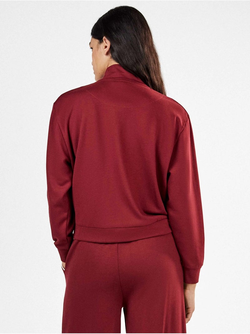Chaqueta felpa corta con cremallera Granate - Kiabi