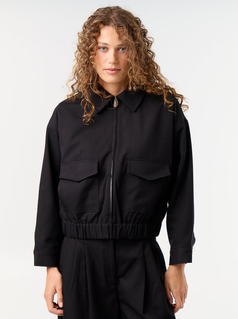 Chaqueta fluida con cremallera Negro - Kiabi
