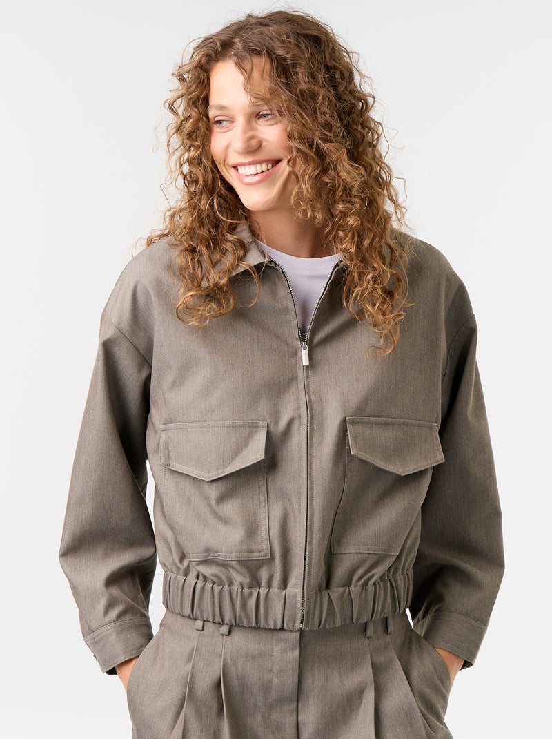Chaqueta fluida con cremallera Verde - Kiabi