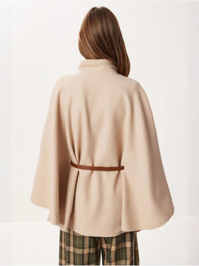 Chaqueta holgada de gabardina texturizada con botones y medio cuello alto de estambul istanbul Beige arcilla - Kiabi