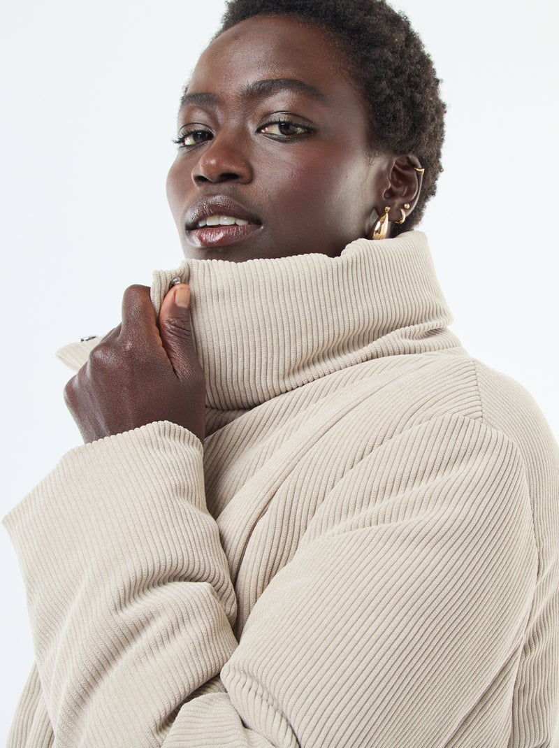 Chaqueta 'JDY' de tejido de canalé con cuello envolvente Beige - Kiabi