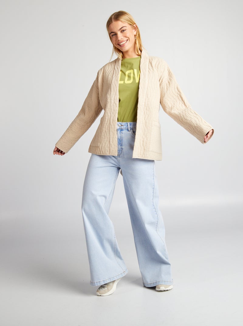 Chaqueta kimono acolchada con cinturón BEIGE - Kiabi