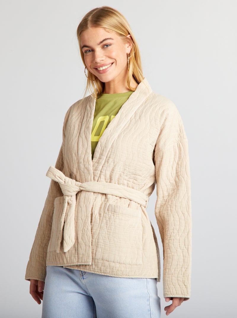 Chaqueta kimono acolchada con cinturón BEIGE - Kiabi
