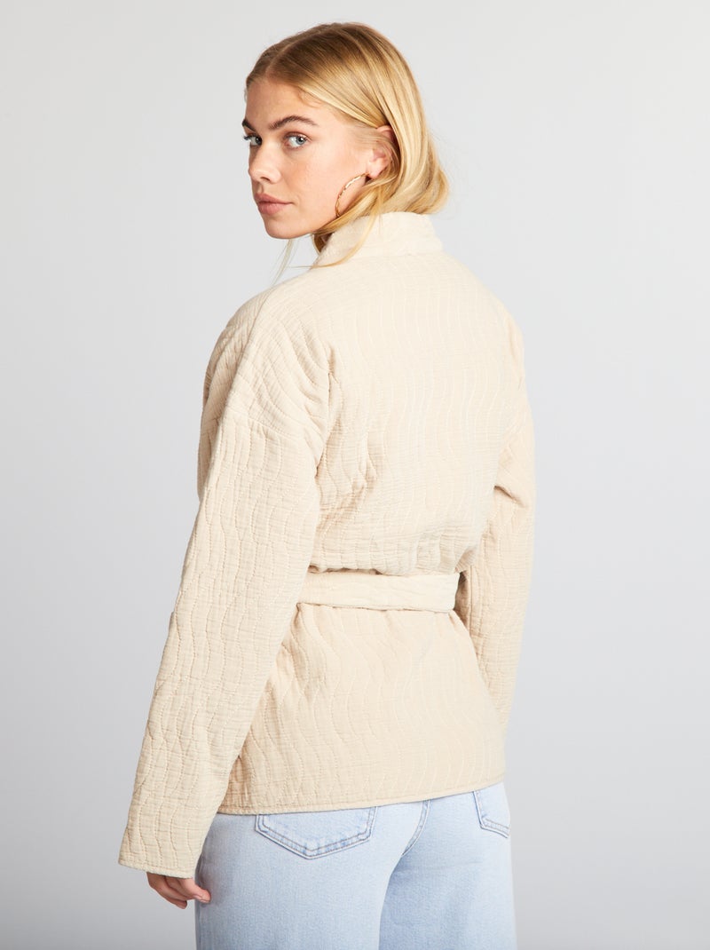 Chaqueta kimono acolchada con cinturón BEIGE - Kiabi