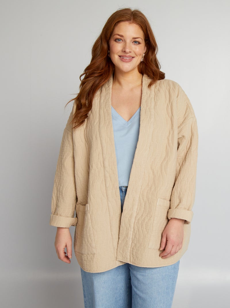 Chaqueta kimono acolchada con cinturón BEIGE - Kiabi