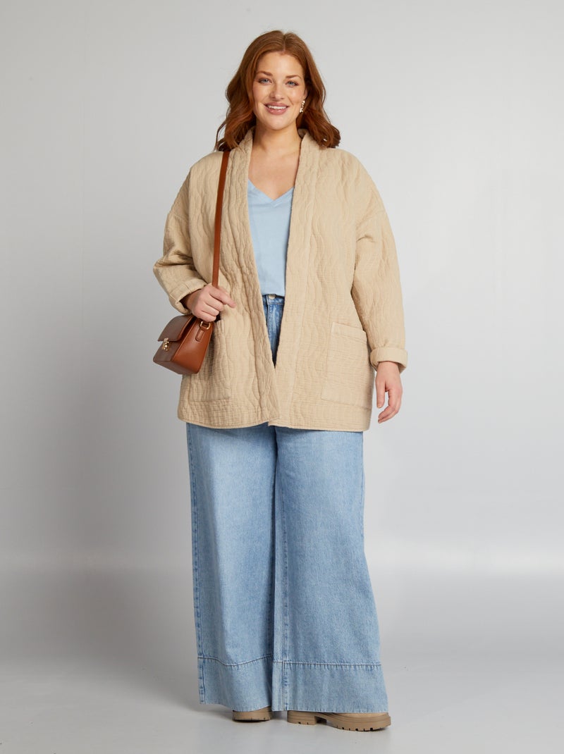 Chaqueta kimono acolchada con cinturón BEIGE - Kiabi