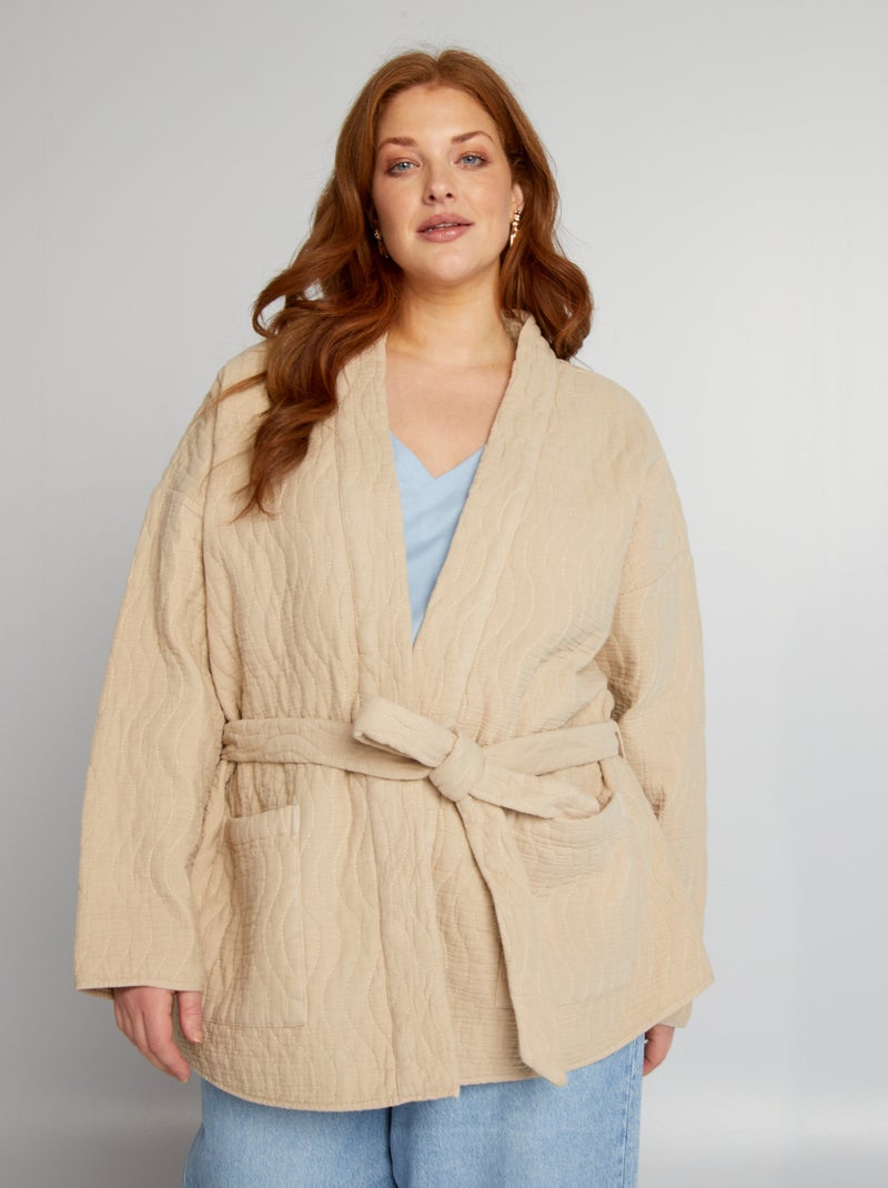 Chaqueta kimono acolchada con cinturón BEIGE - Kiabi