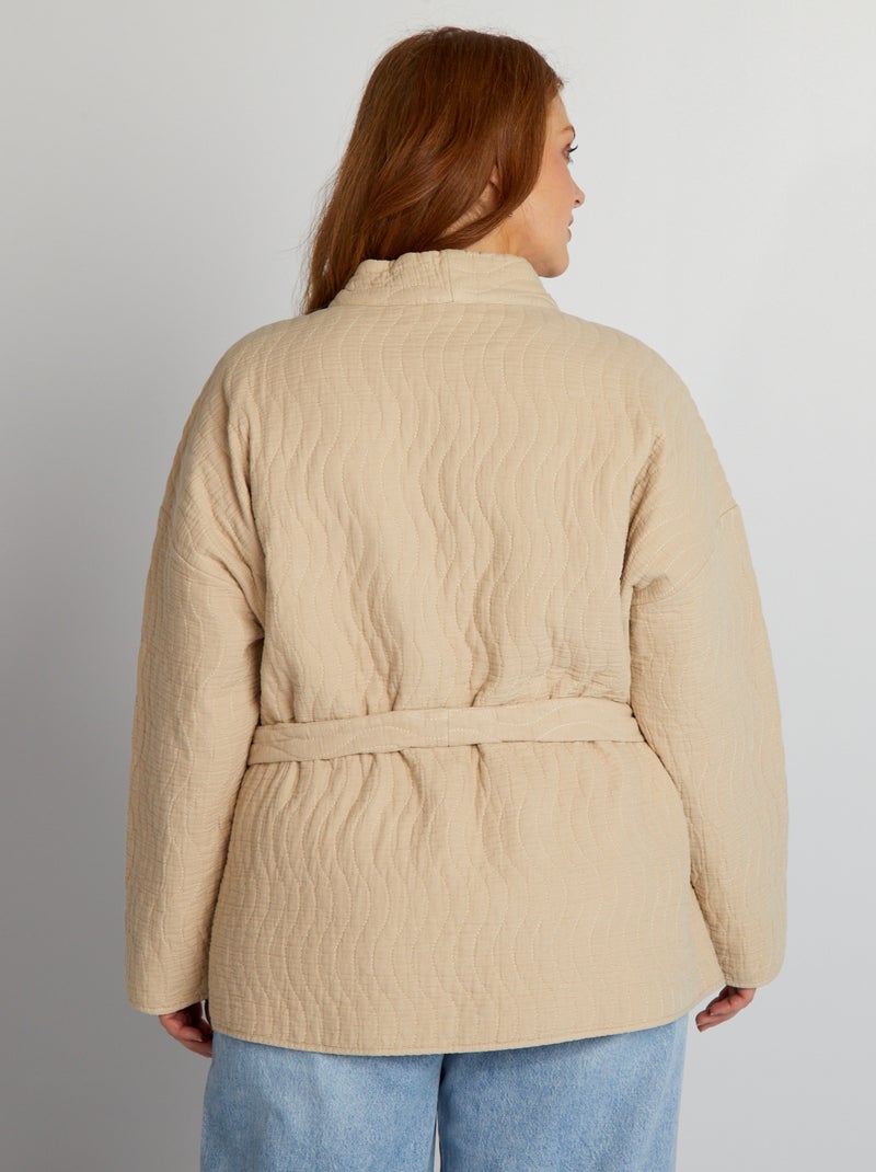 Chaqueta kimono acolchada con cinturón BEIGE - Kiabi