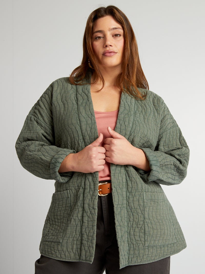 Chaqueta kimono acolchada con cinturón KAKI - Kiabi