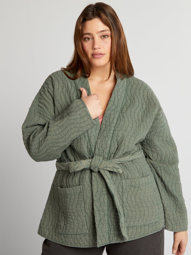 Chaqueta kimono acolchada con cinturón KAKI - Kiabi
