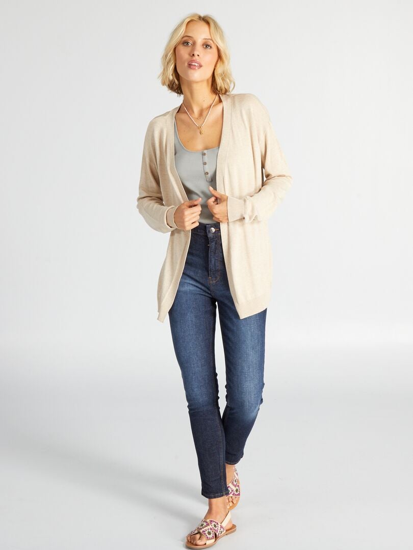 Chaqueta larga abierta de viscosa suave BEIGE - Kiabi