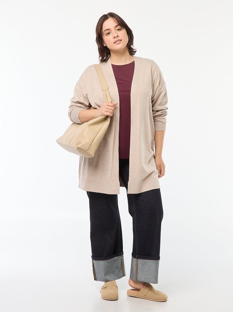 Chaqueta larga abierta fina Beige - Kiabi