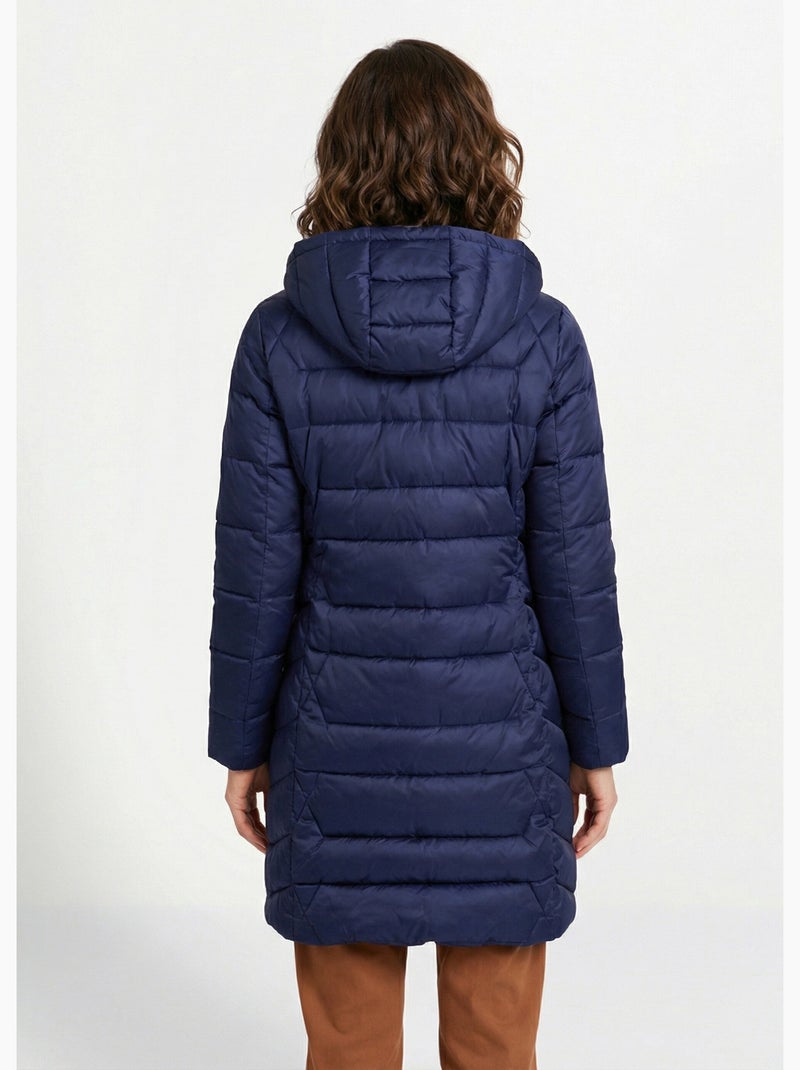 Chaqueta larga acolchada con capucha - Afibel Azul marino - Kiabi