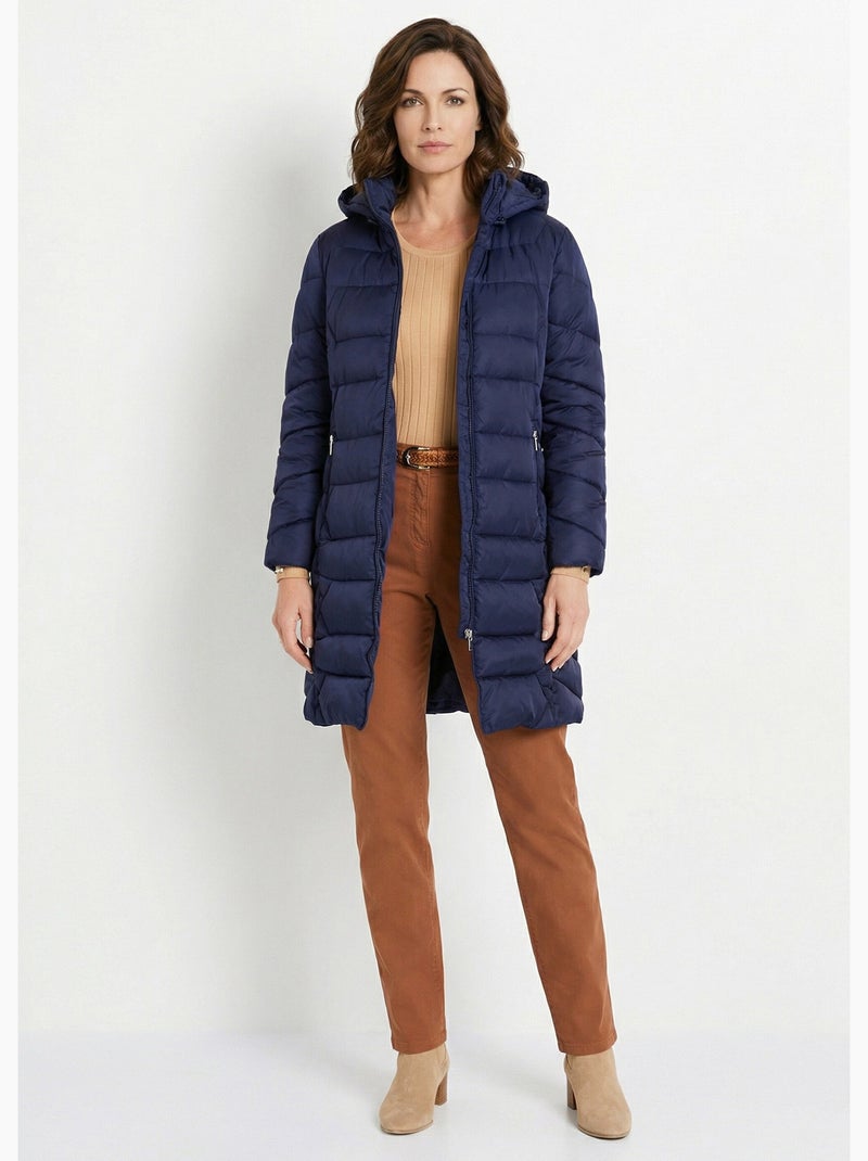 Chaqueta larga acolchada con capucha - Afibel Azul marino - Kiabi