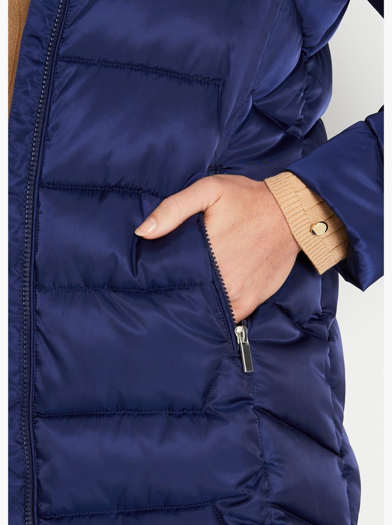 Chaqueta larga acolchada con capucha - Afibel Azul marino - Kiabi
