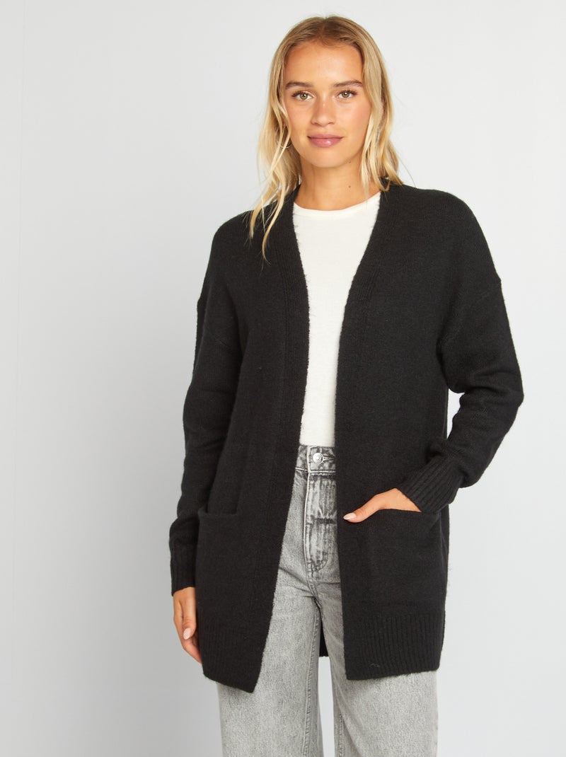 Ropa Casual Mujer Cárdigan Mujer CPOKRTWSO - Manga Larga Bolsillos Ajuste S-XL Negro Cárdigan Abierto Frente