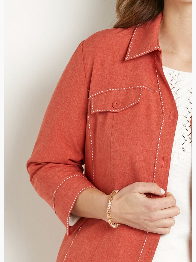 Chaqueta larga con botones - Afibel Ladrillo - Kiabi