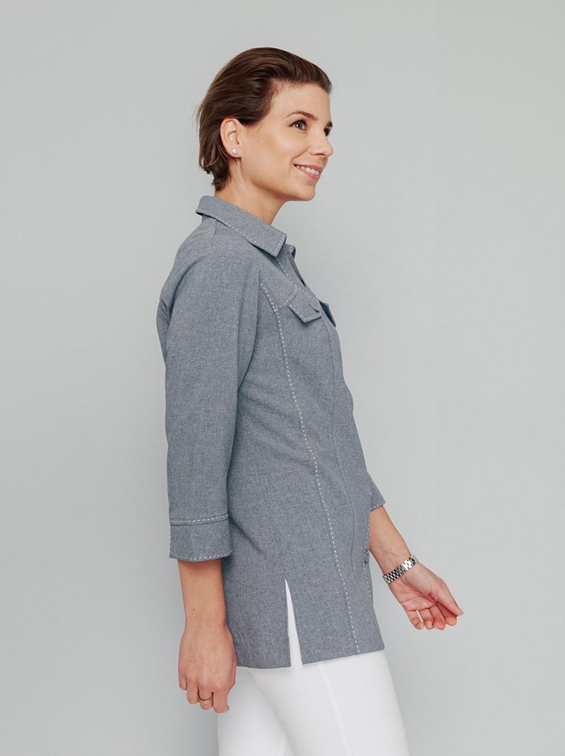 Chaqueta larga con botones - Afibel Plateado - Kiabi