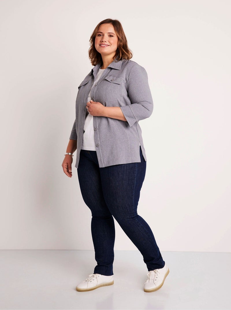 Chaqueta larga con botones - Afibel Plateado - Kiabi