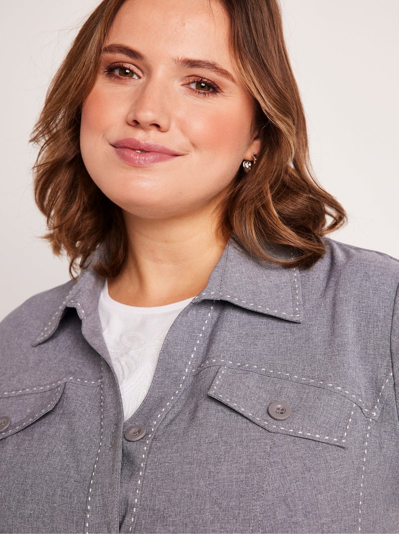 Chaqueta larga con botones - Afibel Plateado - Kiabi