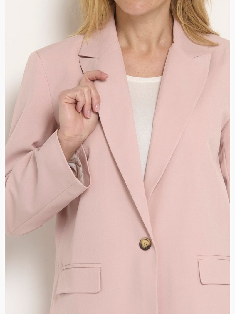 Chaqueta larga de 1 botón con cuello sastre - Afibel Rosa - Kiabi