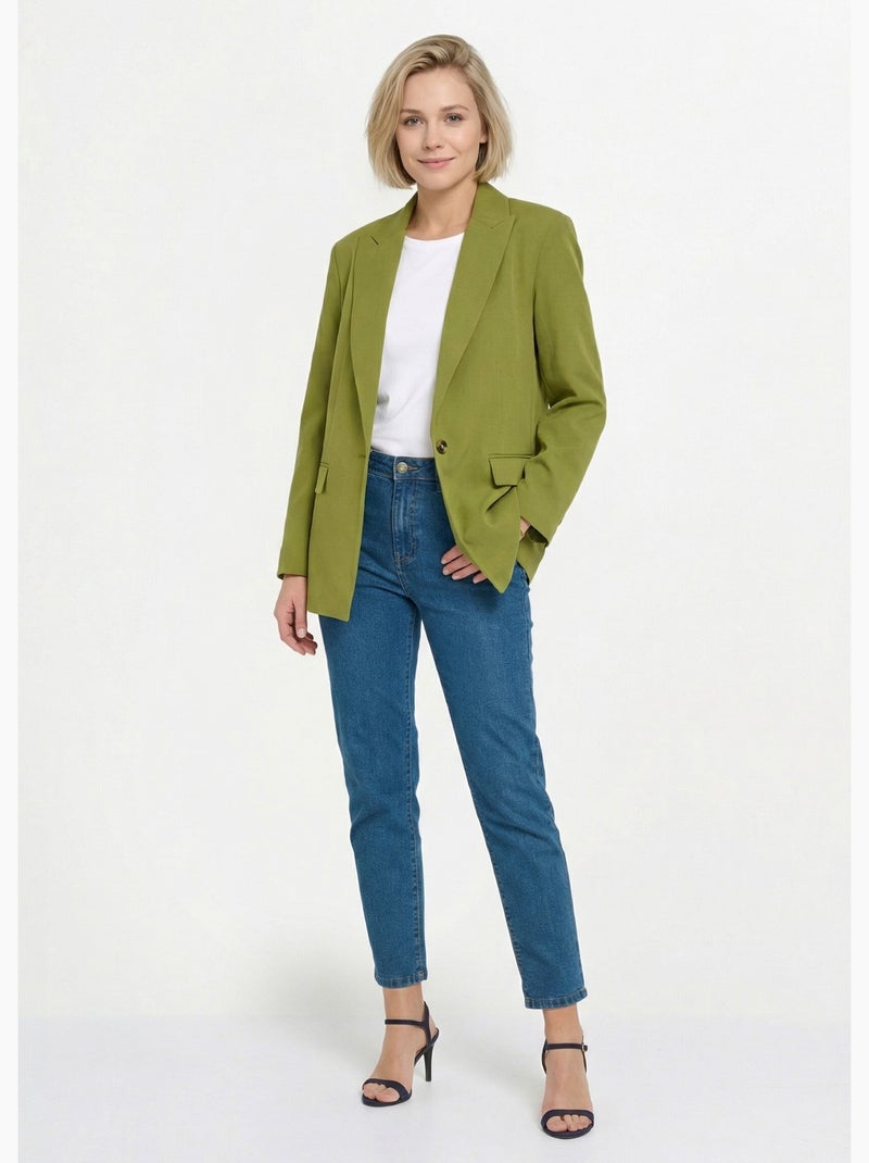 Chaqueta larga de 1 botón con cuello sastre - Afibel Verde - Kiabi