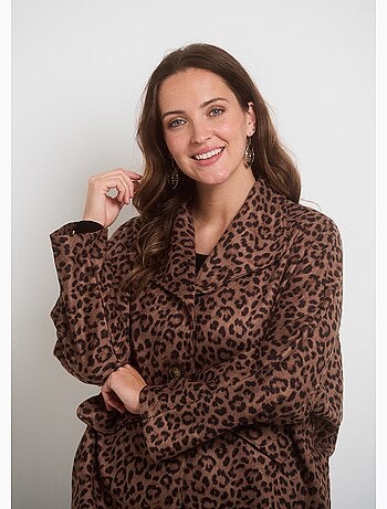 Chaqueta larga de ante con estampado de leopardo - AFIBEL