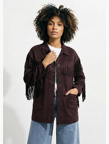 Chaqueta larga de ante con flecos - AFIBEL