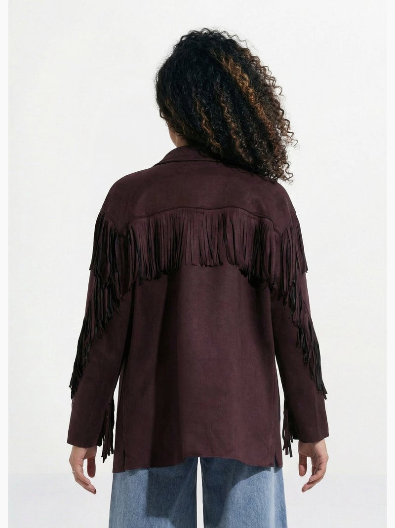 Chaqueta larga de ante con flecos - AFIBEL Marrón chocolate - Kiabi