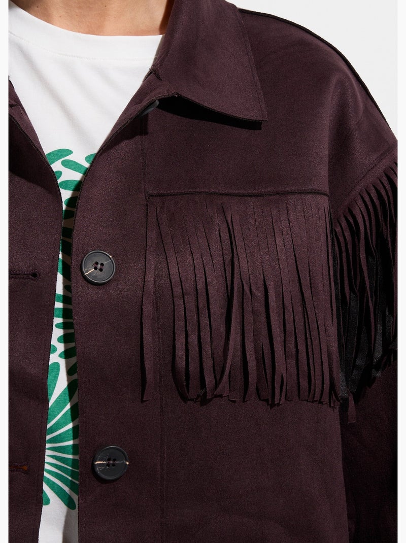 Chaqueta larga de ante con flecos - AFIBEL Marrón chocolate - Kiabi