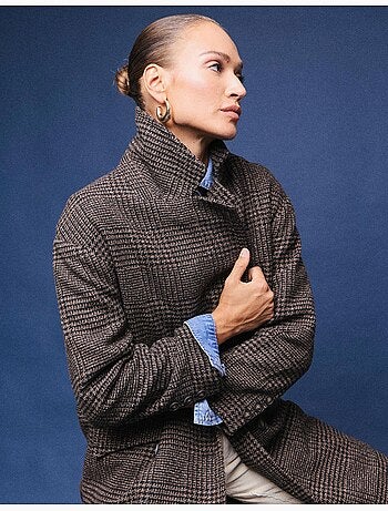 Chaqueta larga de cuadros, mo fashion