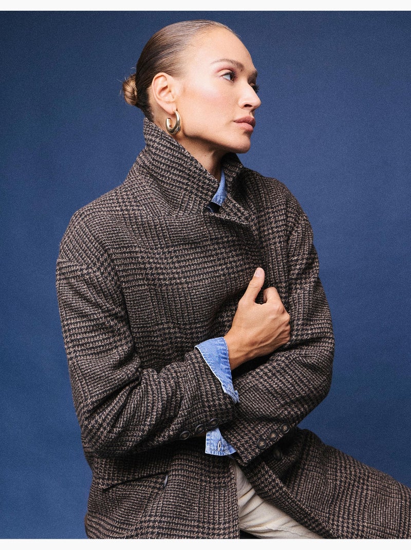 Chaqueta larga de cuadros, mo fashion Marrón - Kiabi