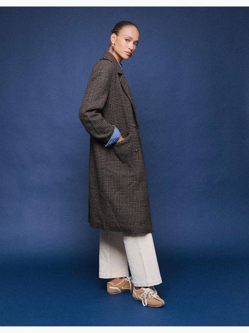 Chaqueta larga de cuadros, mo fashion Marrón - Kiabi