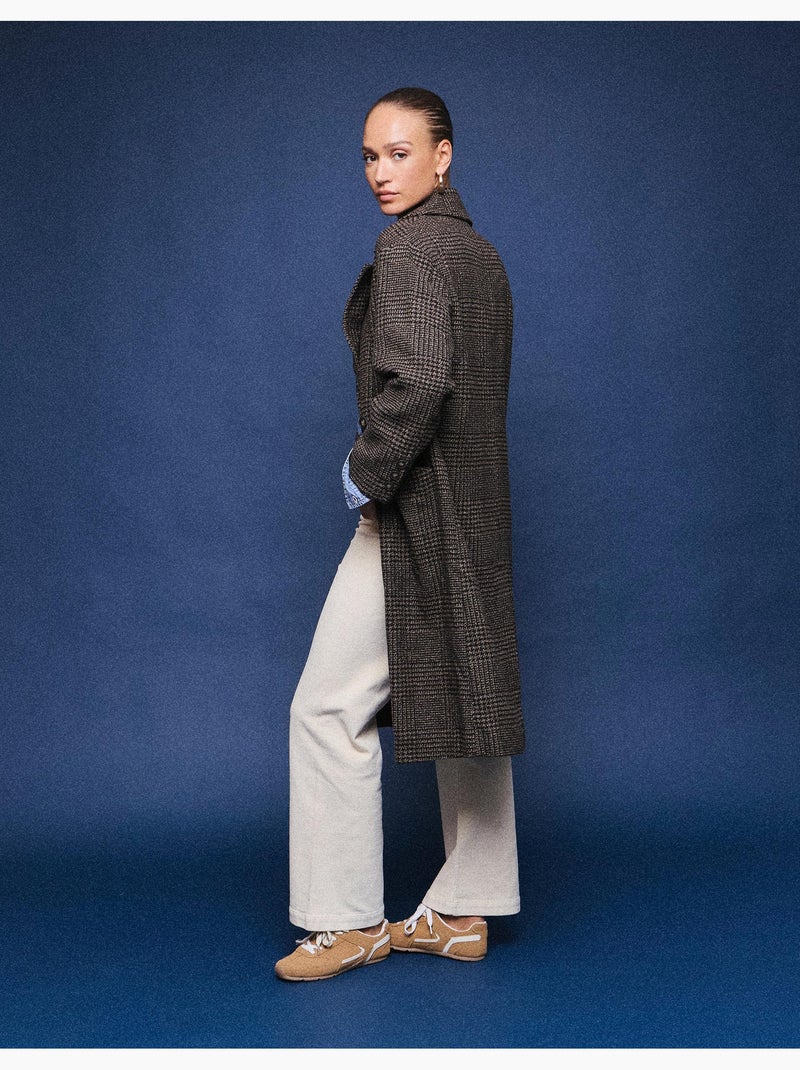 Chaqueta larga de cuadros, mo fashion Marrón - Kiabi
