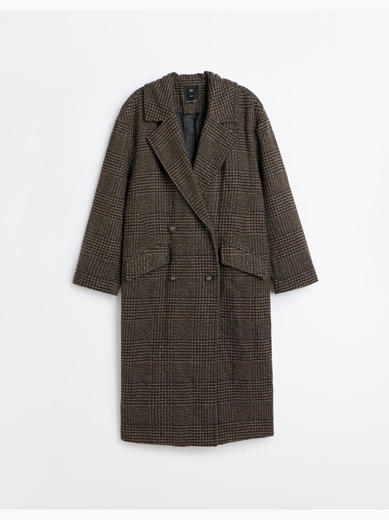 Chaqueta larga de cuadros, mo fashion Marrón - Kiabi