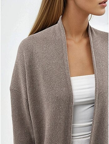 Chaqueta larga de cuello abierto de punto de lúrex busem