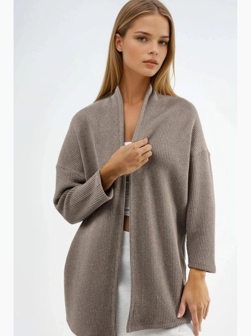 Chaqueta larga de cuello abierto de punto de lúrex busem - Kiabi Chaqueta larga de cuello abierto de punto de lúrex busem - Kiabi