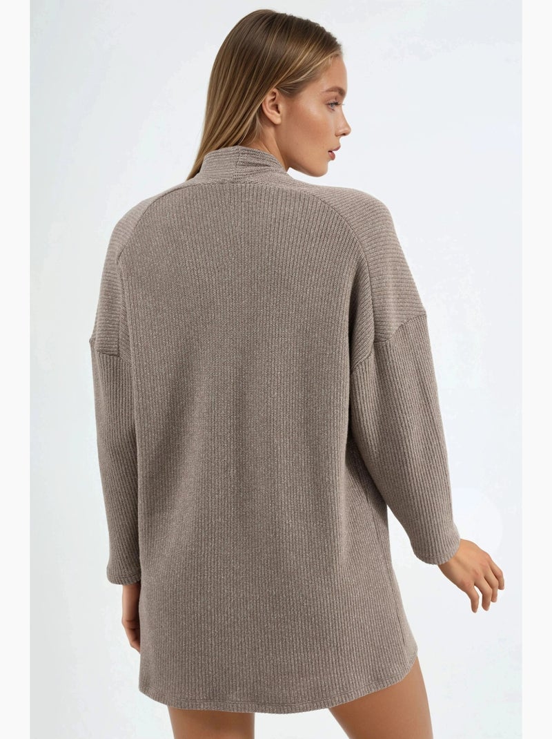 Chaqueta larga de cuello abierto de punto de lúrex busem Greige - Kiabi