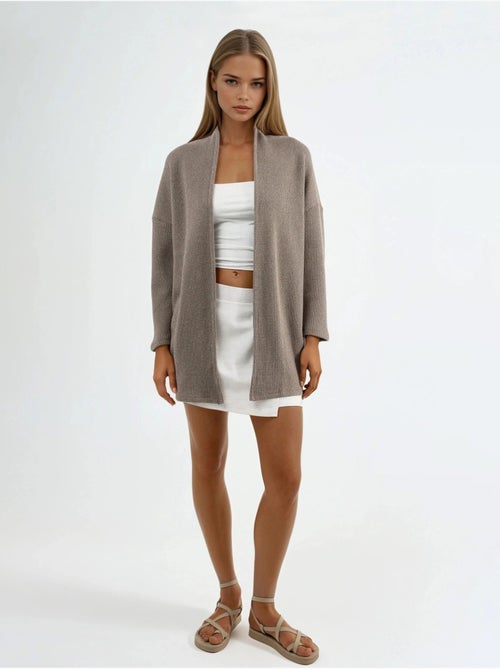 Chaqueta larga de cuello abierto de punto de lúrex busem - Kiabi Chaqueta larga de cuello abierto de punto de lúrex busem - Kiabi