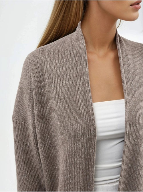 Chaqueta larga de cuello abierto de punto de lúrex busem - Kiabi Chaqueta larga de cuello abierto de punto de lúrex busem - Kiabi