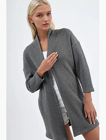 Chaqueta larga de cuello abierto de punto de lúrex busem