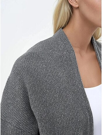 Chaqueta larga de cuello abierto de punto de lúrex busem
