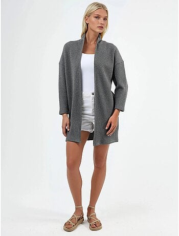 Chaqueta larga de cuello abierto de punto de lúrex busem