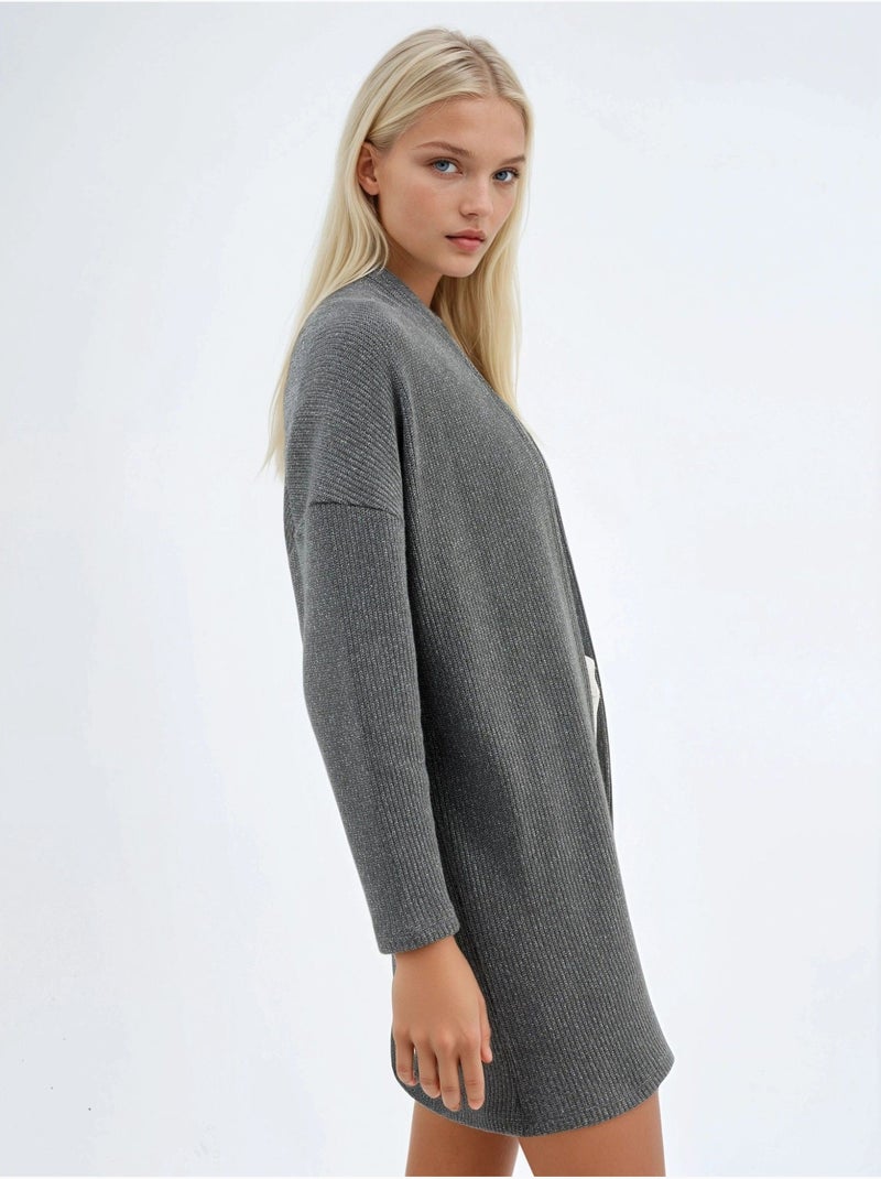 Chaqueta larga de cuello abierto de punto de lúrex busem Gris oscuro - Kiabi